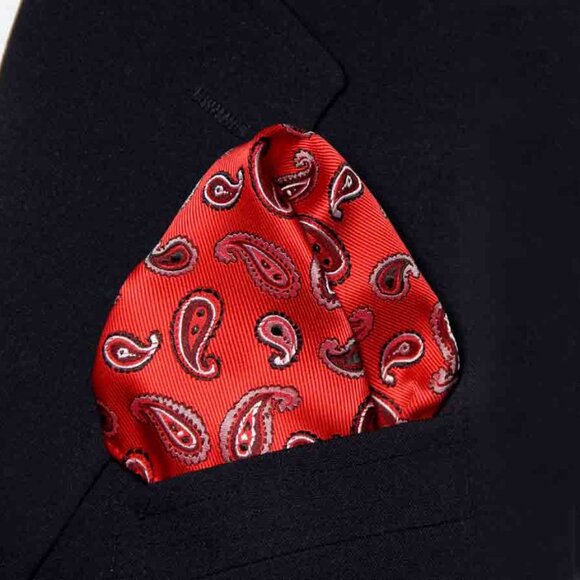 Gascoigne Pocket Square Red Black White Paisley Men's - Picture 1 of 3